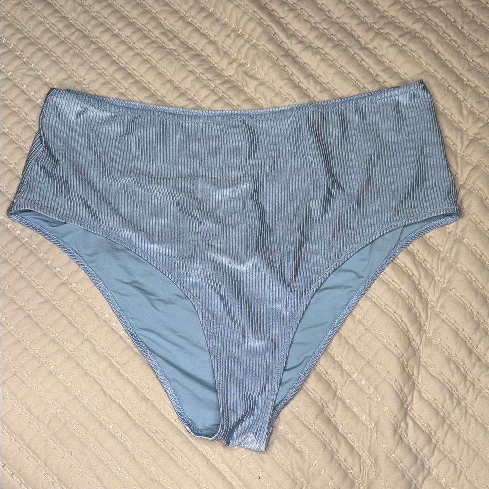 Aerie Shine Rib High-Waisted Cheeky Bikini Bottom | Monaco Blue | XXL